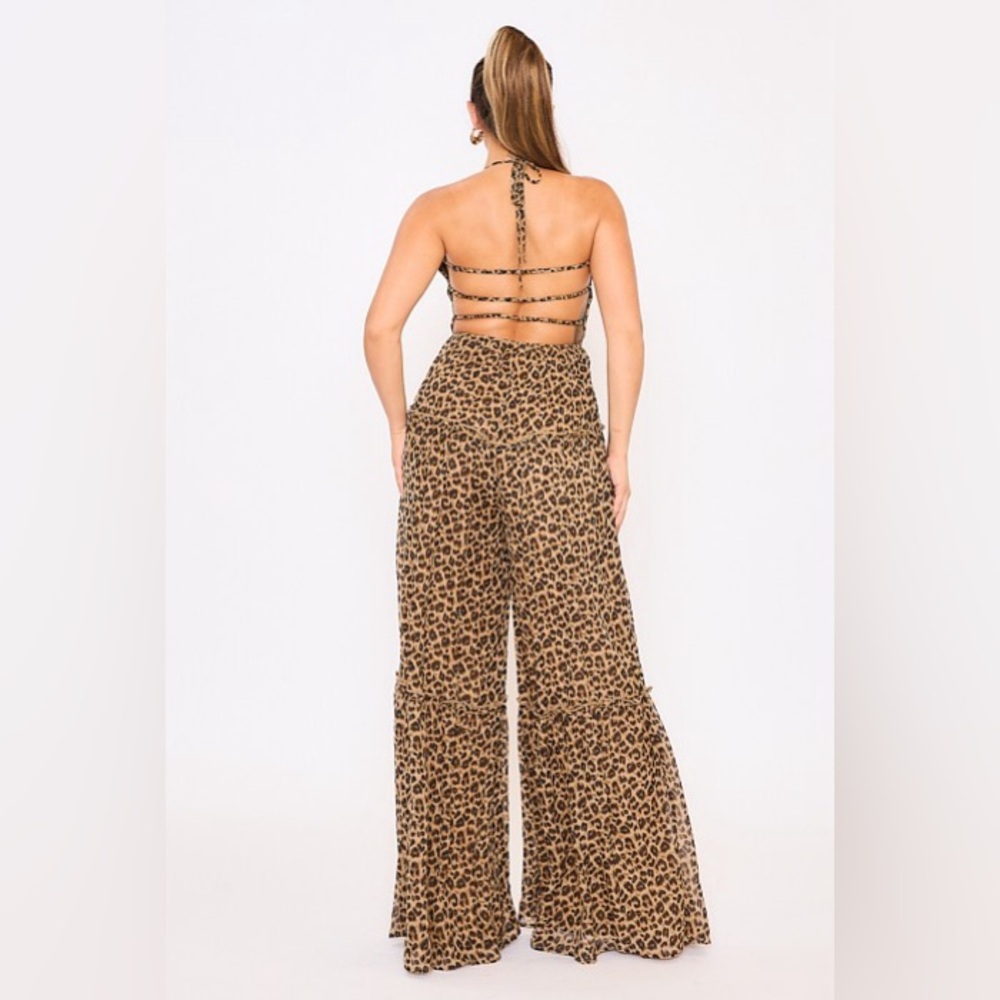 545. New Leopard Smoking String Back Ruffled Jumpsuit - Picture 3 of 5